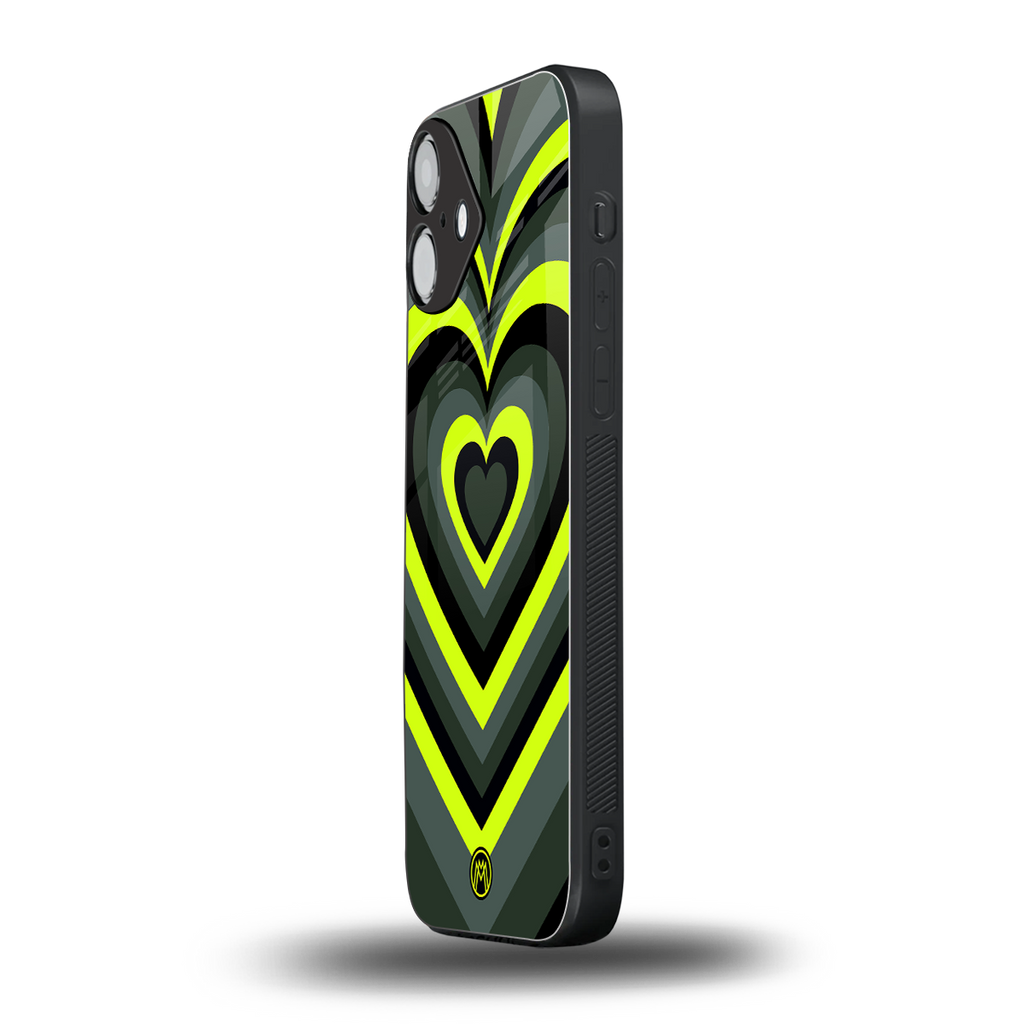 y2k emerald green hearts back phone cover | glass case for iphone 16 plus