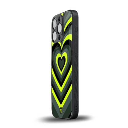 y2k emerald green hearts back phone cover | glass case for iphone 16 pro