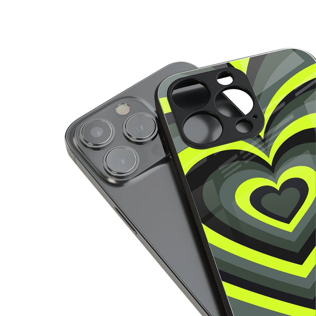 y2k emerald green hearts back phone cover | glass case for iphone 14 plus