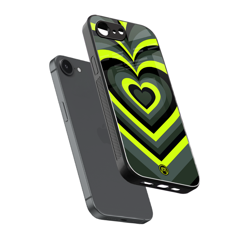 y2k emerald green hearts back phone cover | glass case for iphone 16e