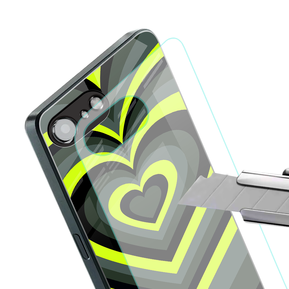 y2k emerald green hearts back phone cover | glass case for iphone 16e
