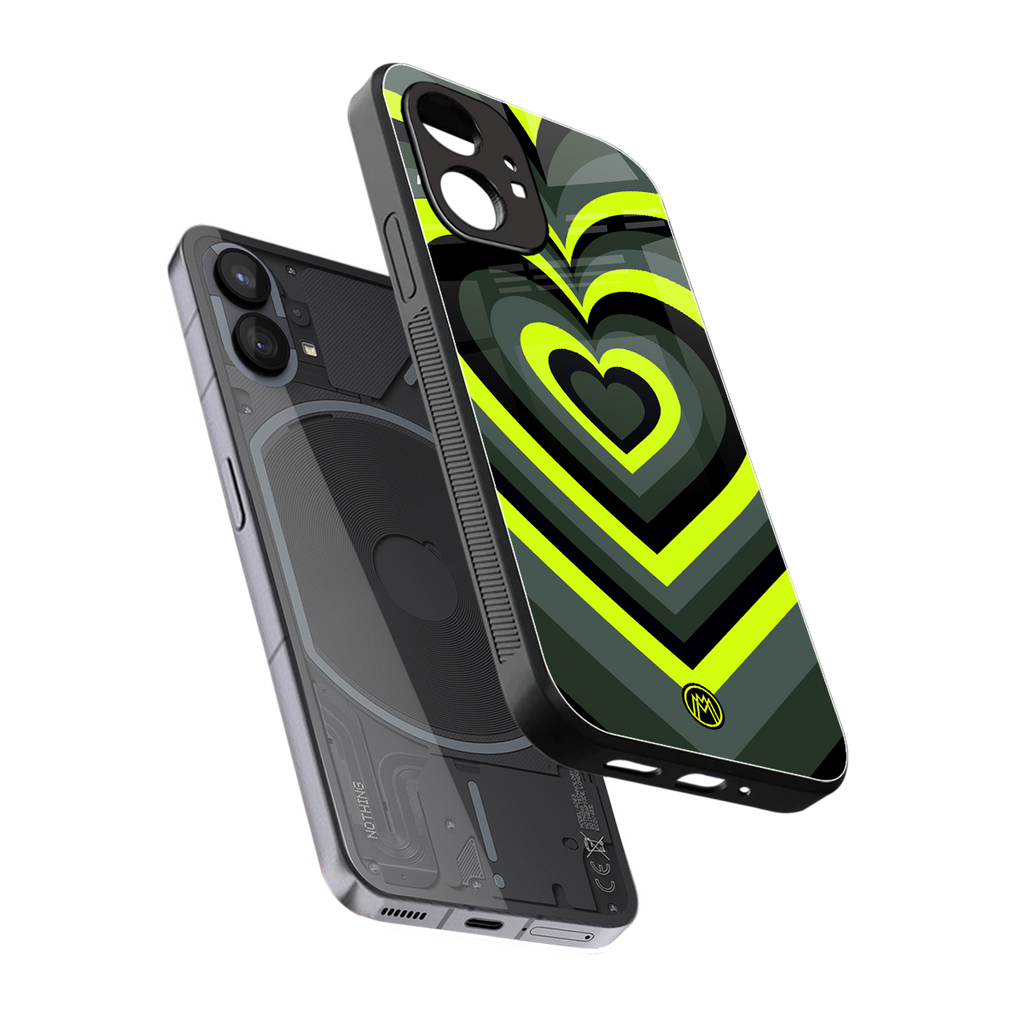 y2k emerald green hearts back phone cover | glass case for nothing phone 1