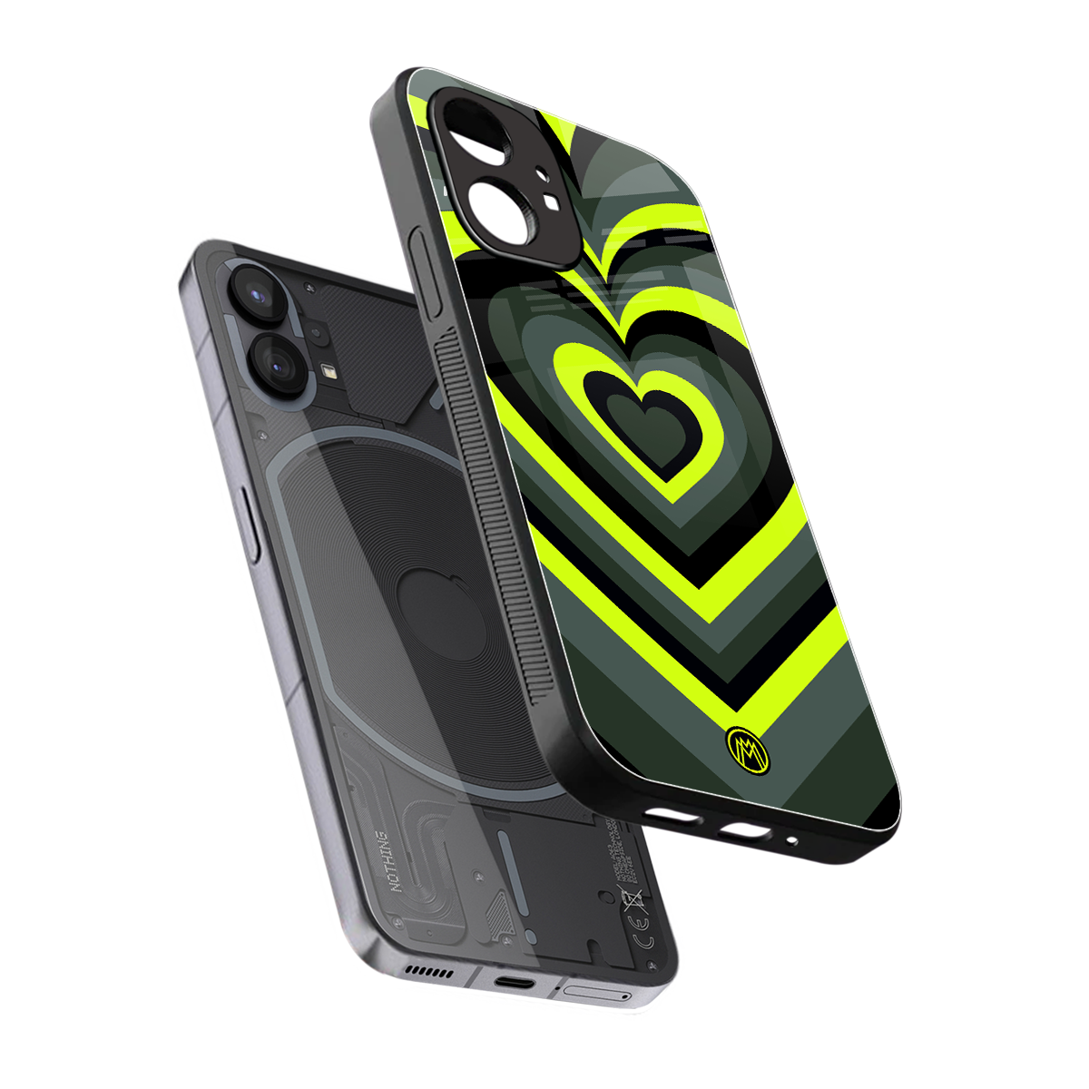 y2k emerald green hearts back phone cover | glass case for nothing phone 1