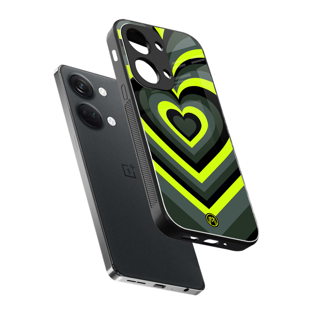 y2k emerald green hearts back phone cover | glass case for oneplus nord 3