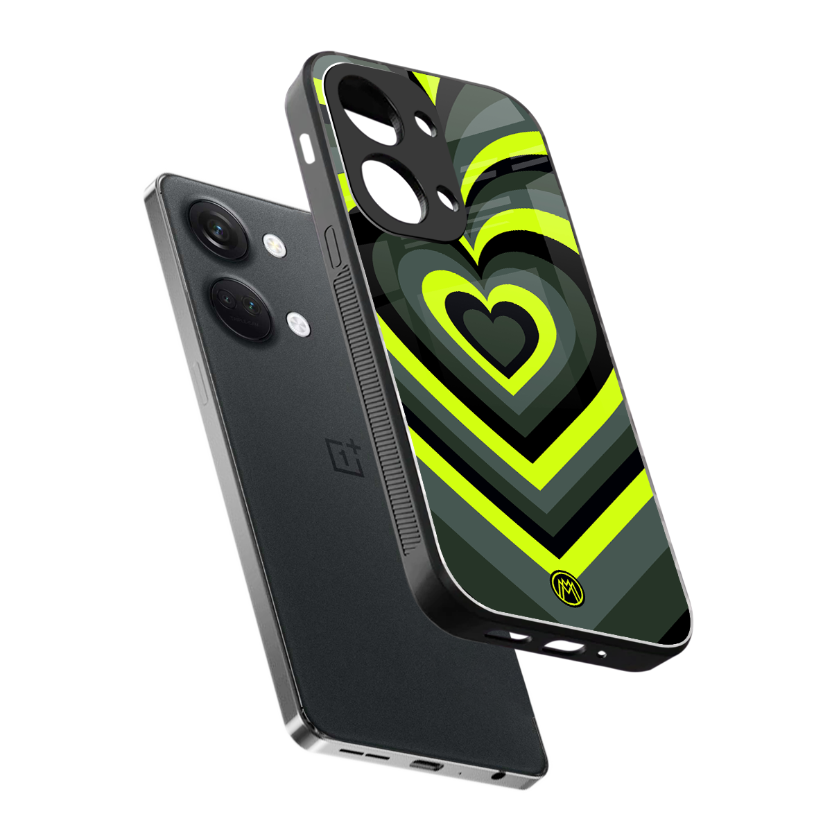 y2k emerald green hearts back phone cover | glass case for oneplus nord 3