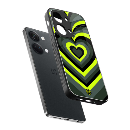 y2k emerald green hearts back phone cover | glass case for oneplus nord 3