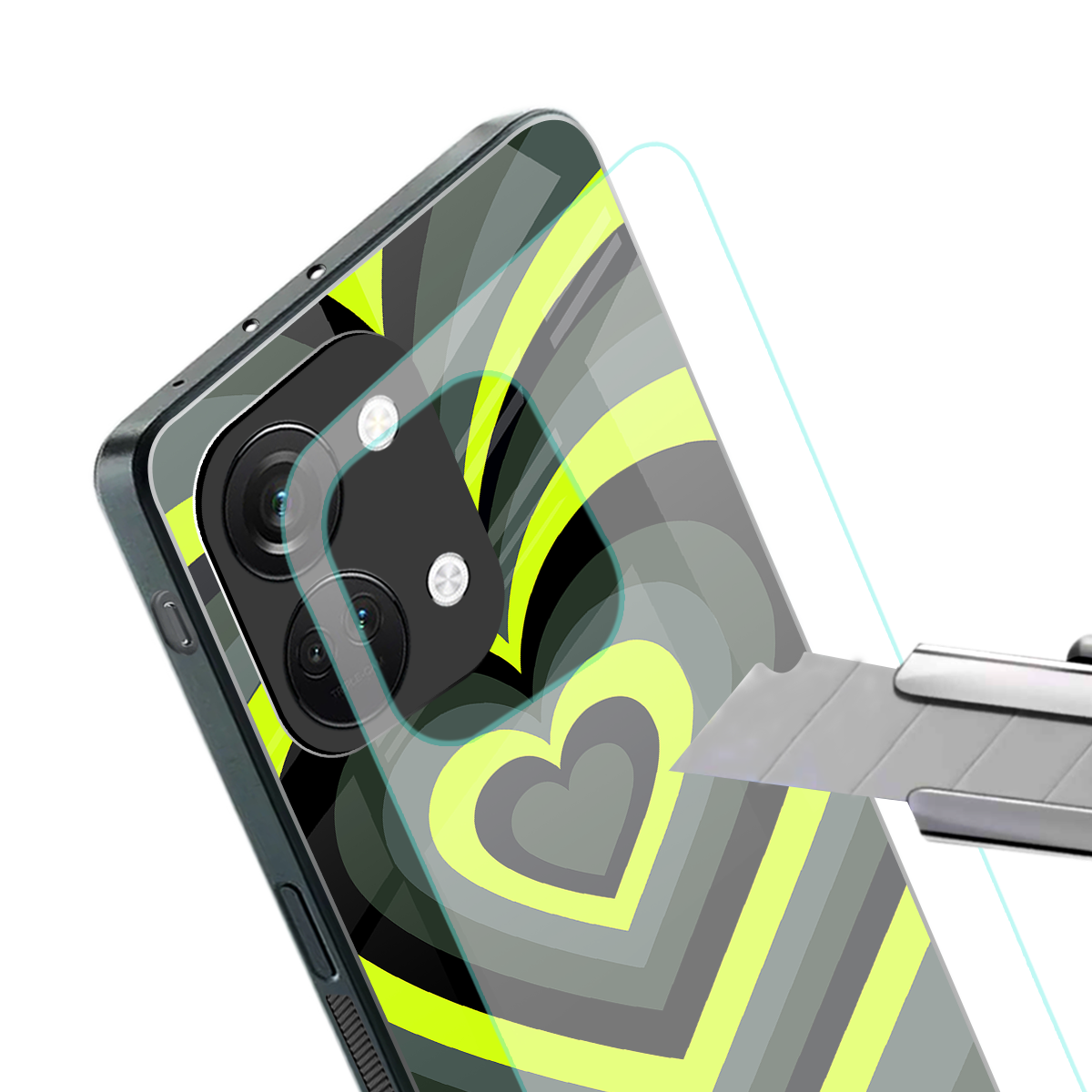 y2k emerald green hearts back phone cover | glass case for oneplus nord 3