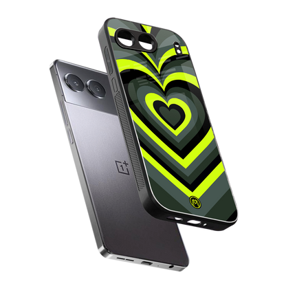 y2k emerald green hearts back phone cover | glass case for oneplus nord 4