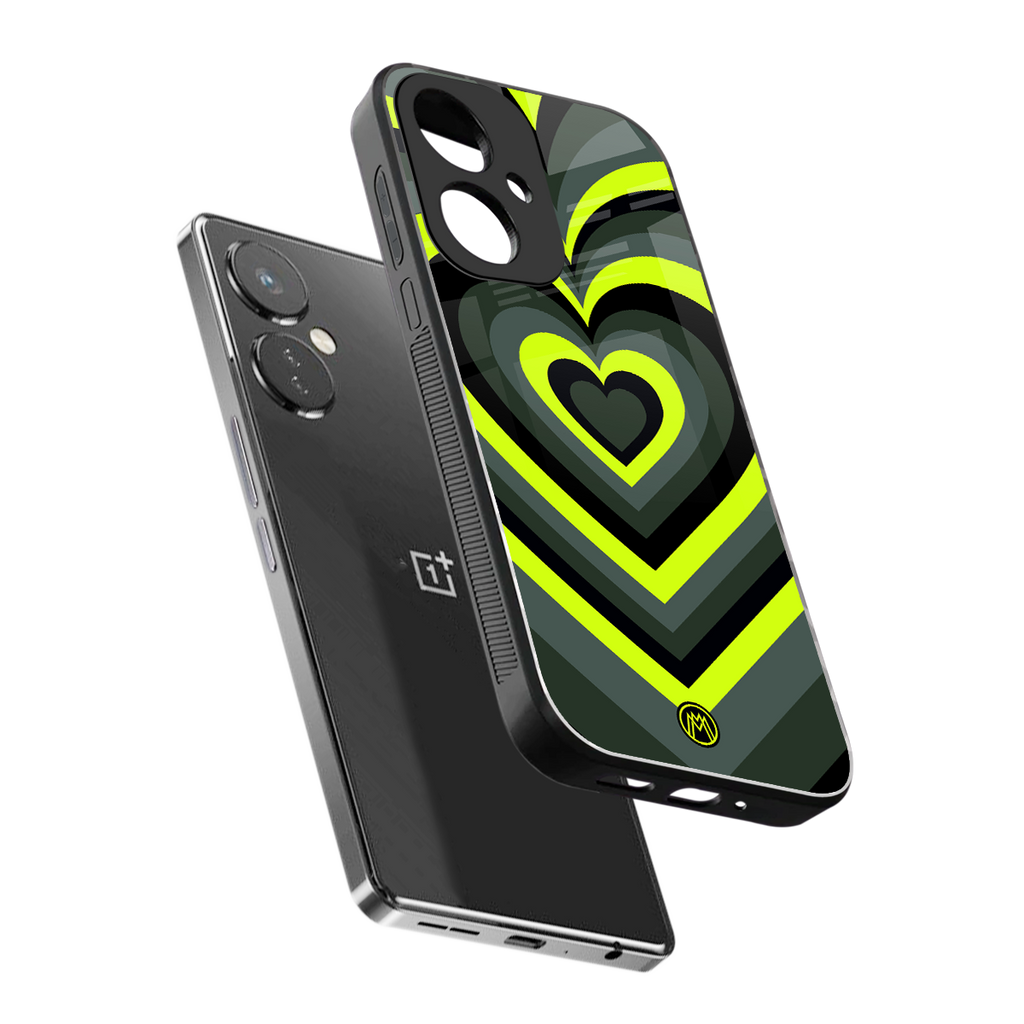y2k emerald green hearts back phone cover | glass case for oneplus nord ce 3