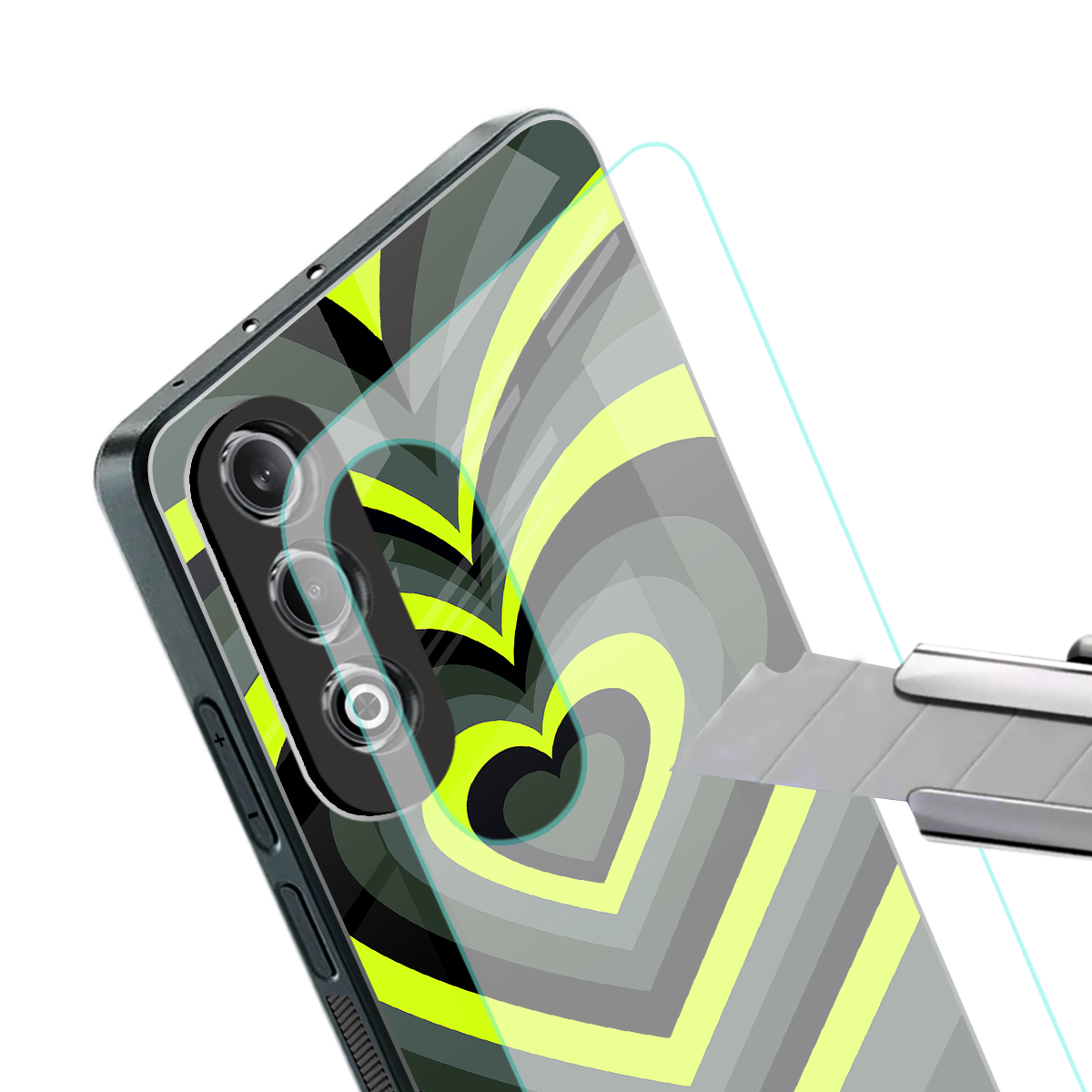 y2k emerald green hearts back phone cover | glass case for oneplus nord ce 4