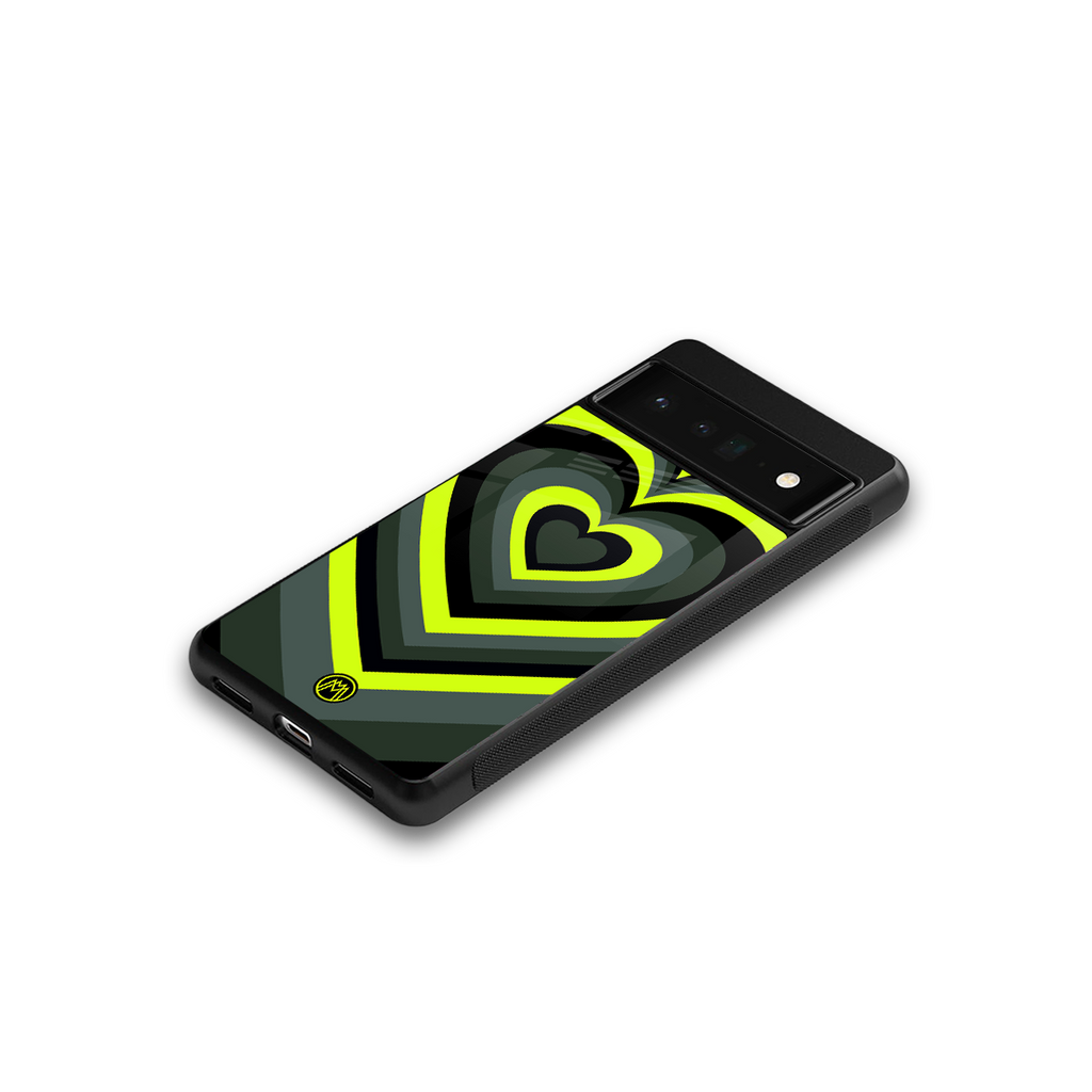 y2k emerald green hearts back phone cover | glass case for google pixel 6 pro
