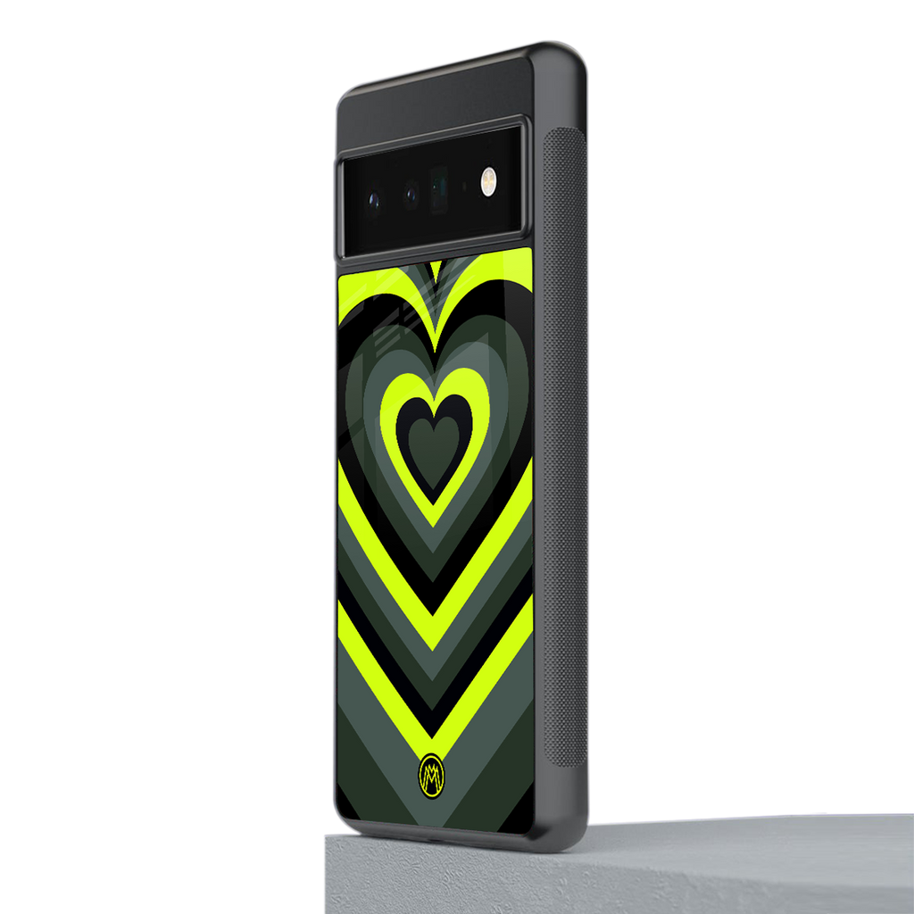 y2k emerald green hearts back phone cover | glass case for google pixel 6 pro