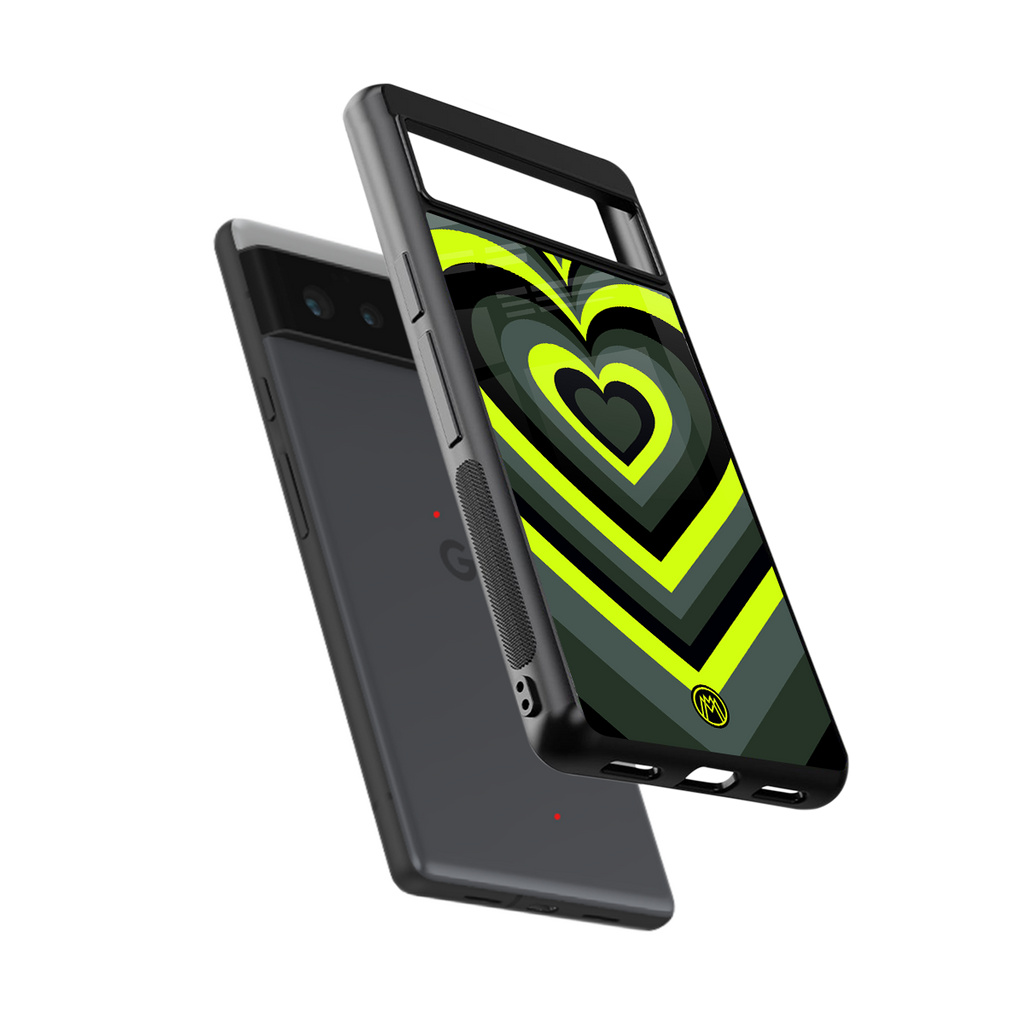 y2k emerald green hearts back phone cover | glass case for google pixel 6