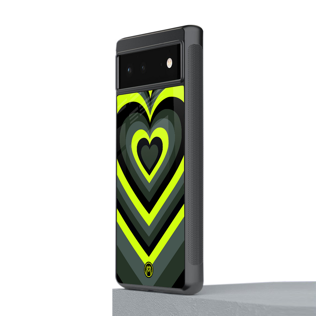 y2k emerald green hearts back phone cover | glass case for google pixel 6