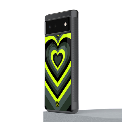 y2k emerald green hearts back phone cover | glass case for Google Pixel 6A