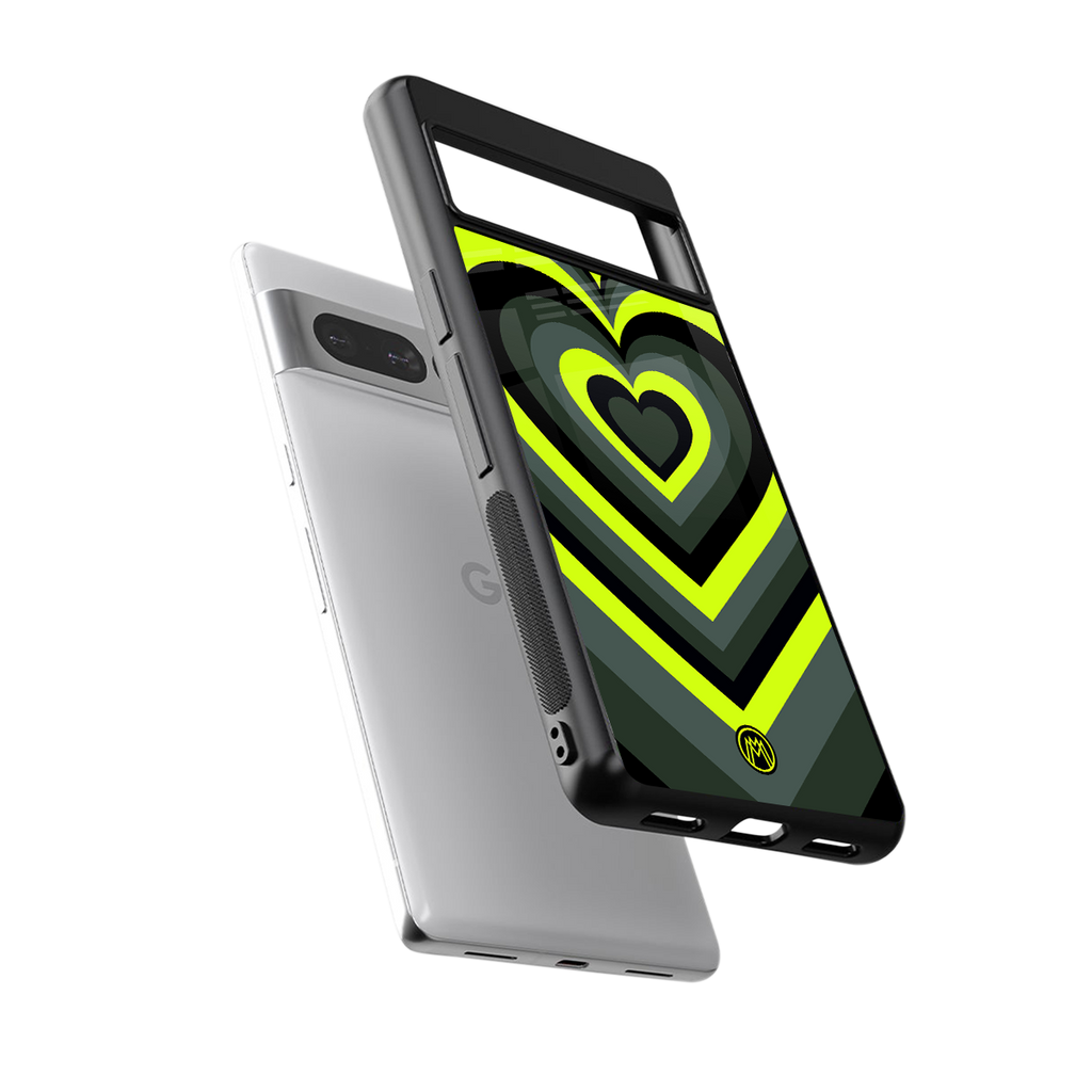 y2k emerald green hearts back phone cover | glass case for google pixel 7 pro