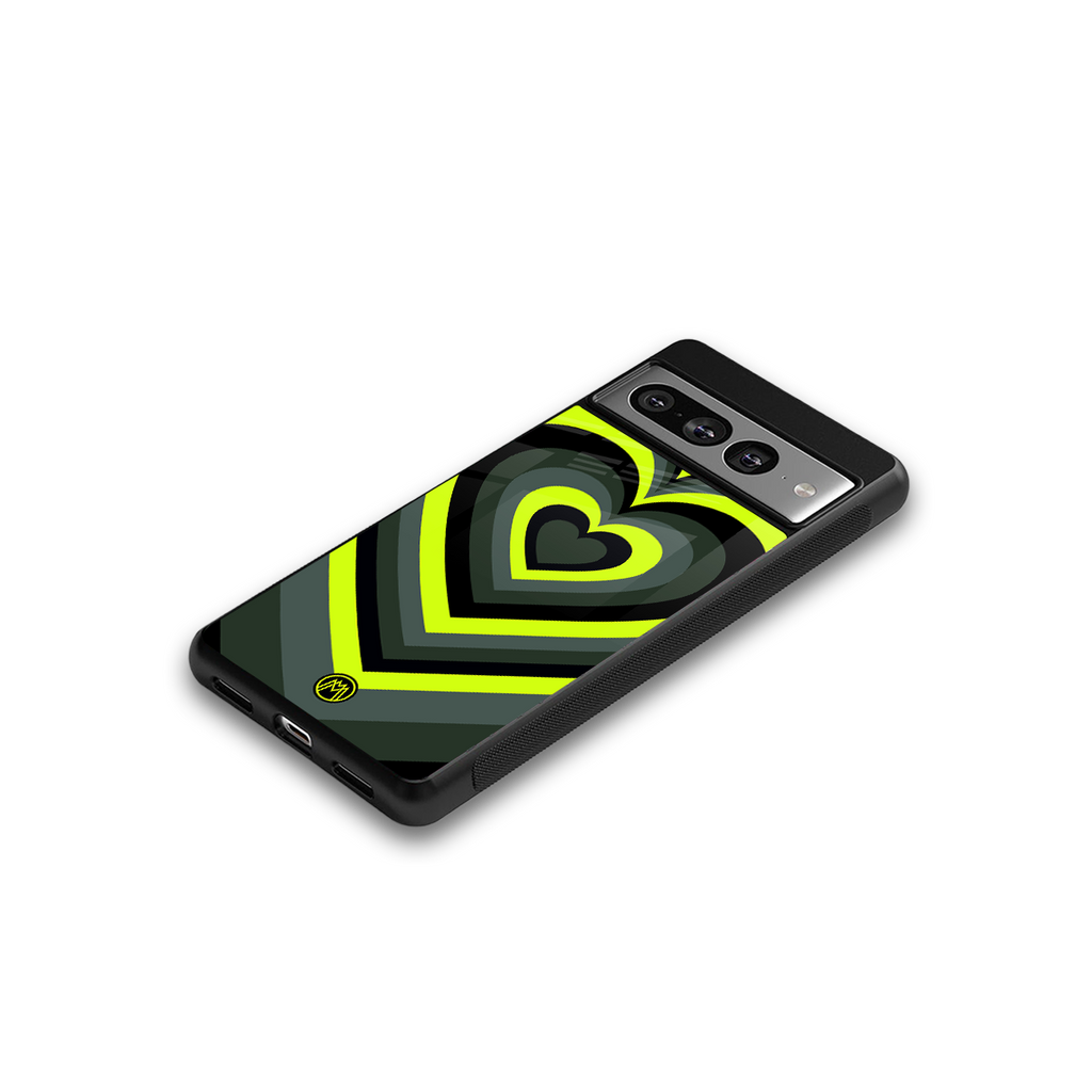 y2k emerald green hearts back phone cover | glass case for google pixel 7 pro