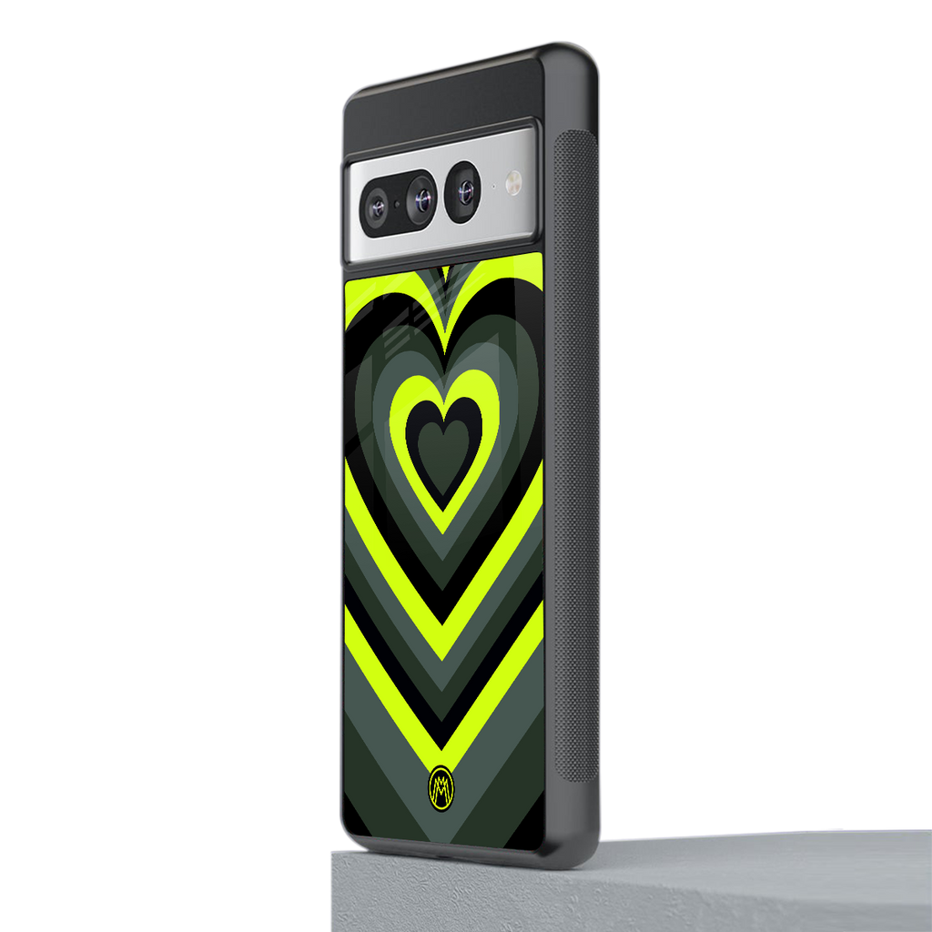 y2k emerald green hearts back phone cover | glass case for google pixel 7 pro