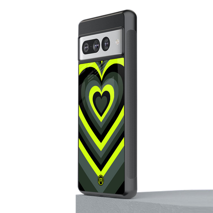 y2k emerald green hearts back phone cover | glass case for google pixel 7 pro