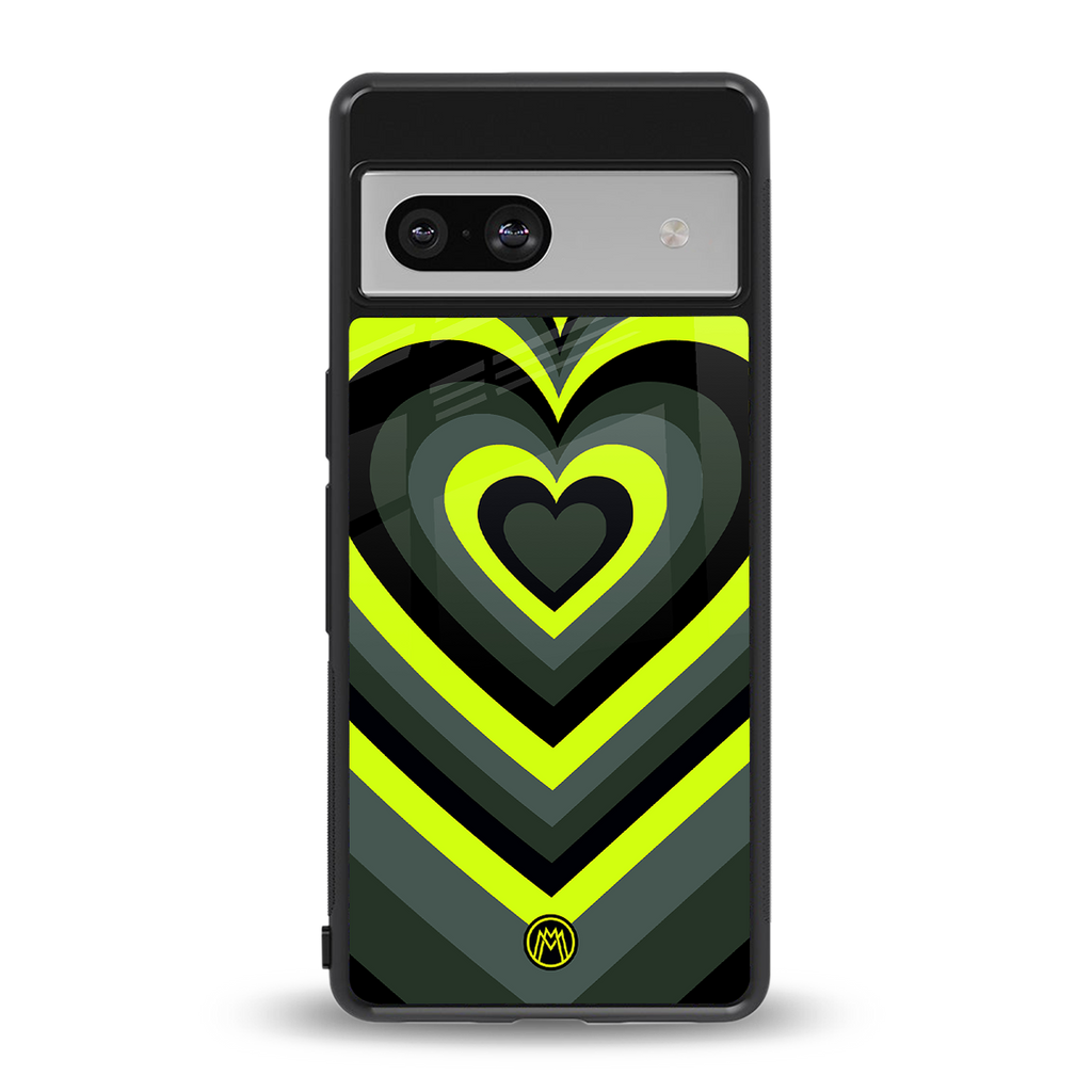 y2k emerald green hearts back phone cover | glass case for Google Pixel 7