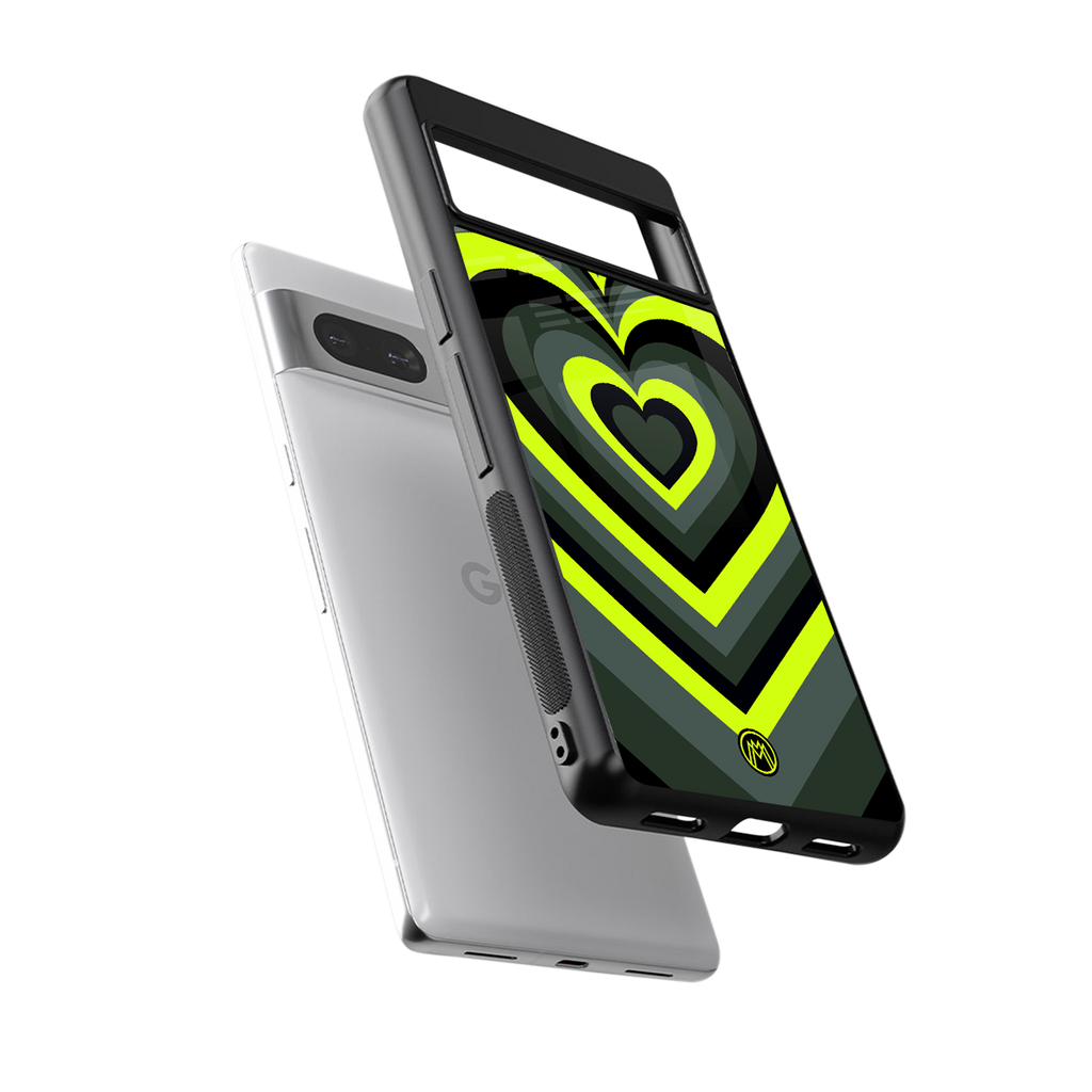 y2k emerald green hearts back phone cover | glass case for Google Pixel 7
