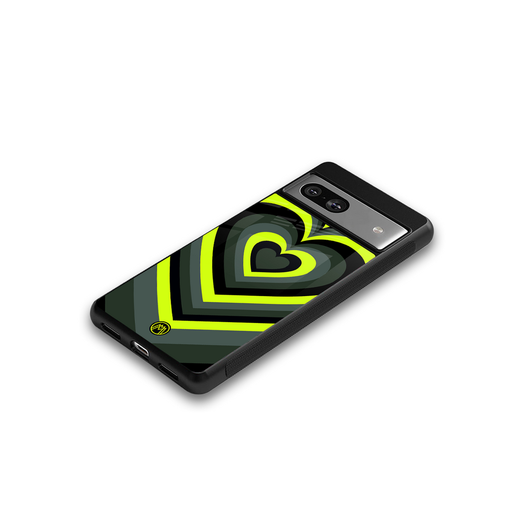 y2k emerald green hearts back phone cover | glass case for Google Pixel 7