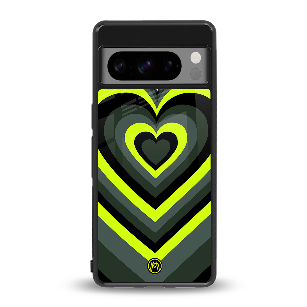 y2k emerald green hearts back phone cover | glass case for google pixel 8 pro