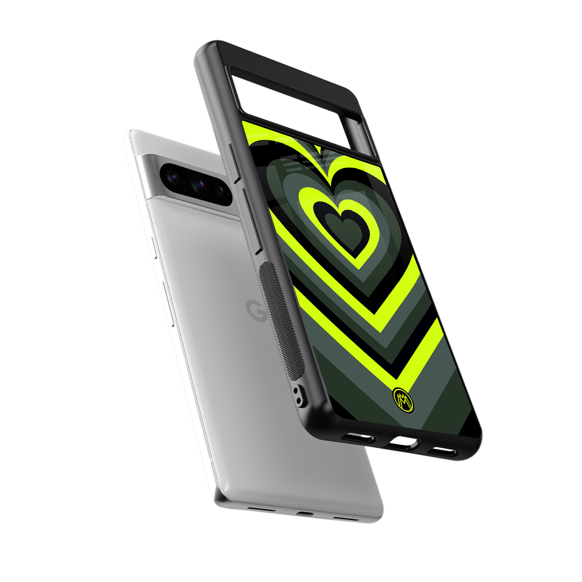 y2k emerald green hearts back phone cover | glass case for google pixel 8 pro