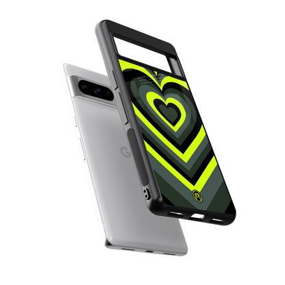 y2k emerald green hearts back phone cover | glass case for google pixel 8 pro