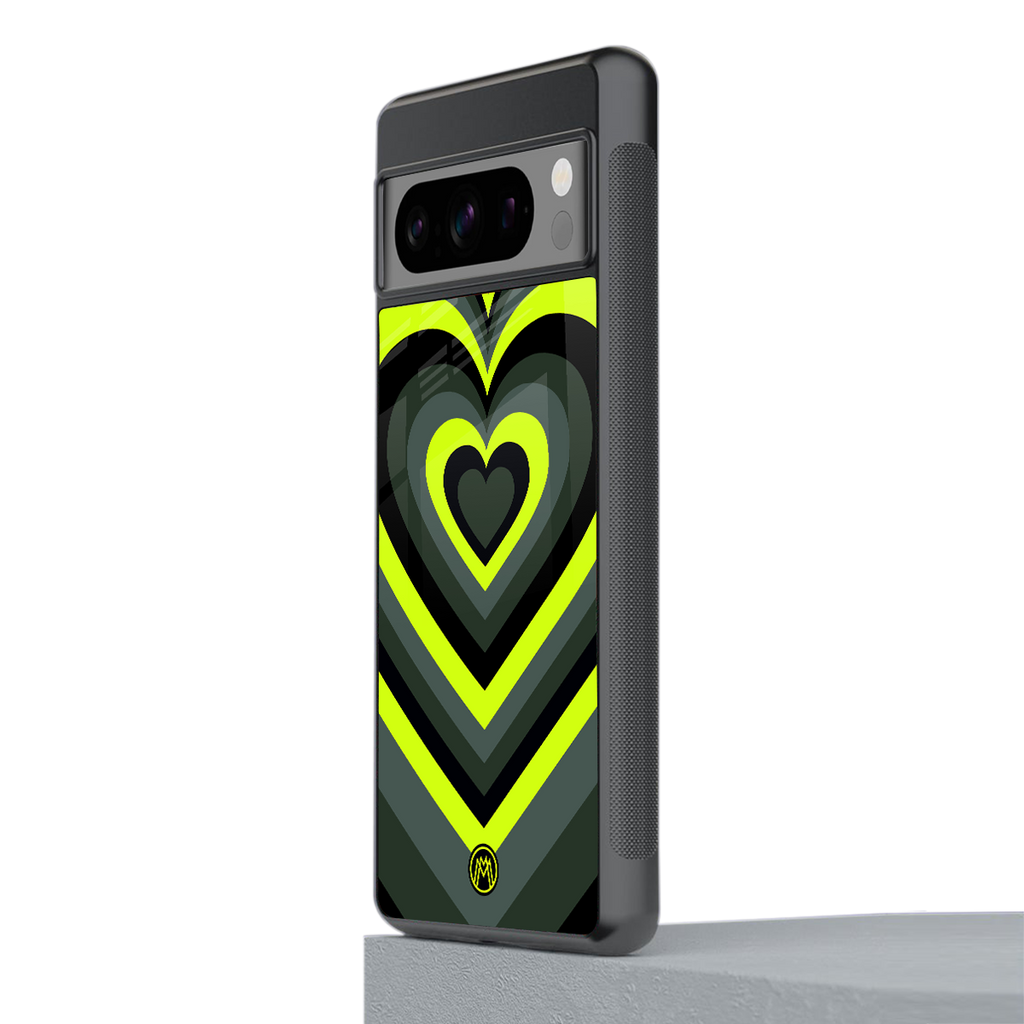 y2k emerald green hearts back phone cover | glass case for google pixel 8 pro