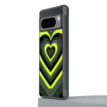 y2k emerald green hearts back phone cover | glass case for google pixel 8 pro