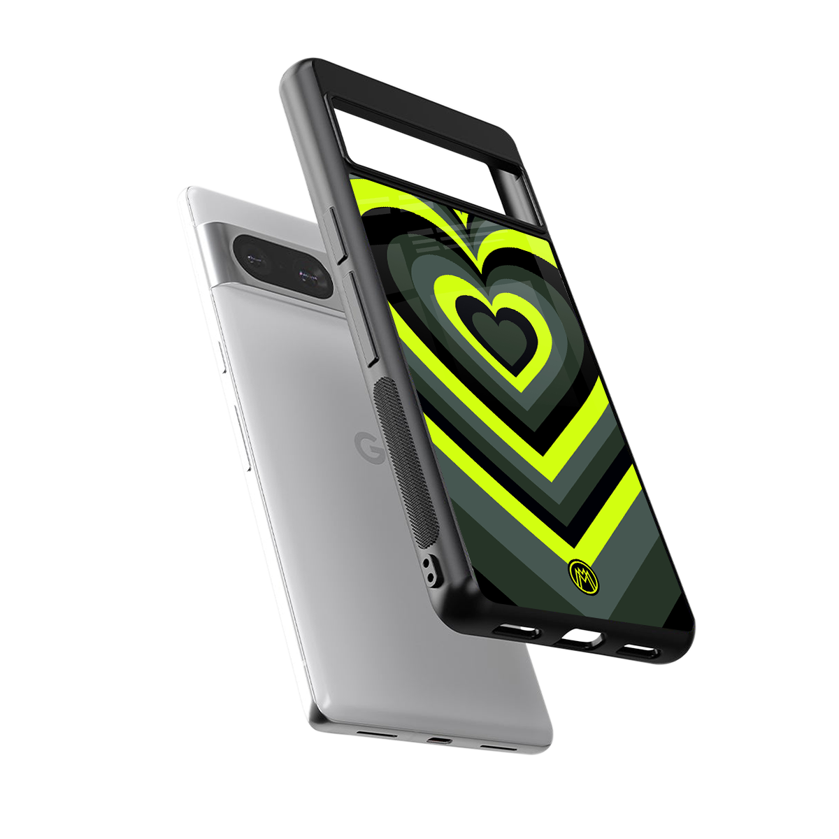 y2k emerald green hearts back phone cover | glass case for Google Pixel 8