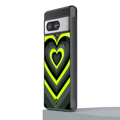 y2k emerald green hearts back phone cover | glass case for Google Pixel 8