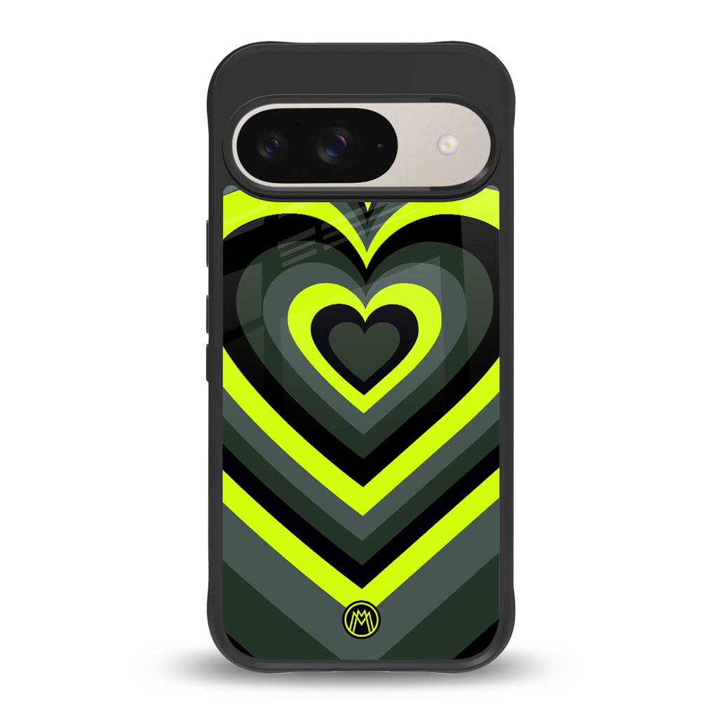 y2k emerald green hearts back phone cover | glass case for google pixel 9