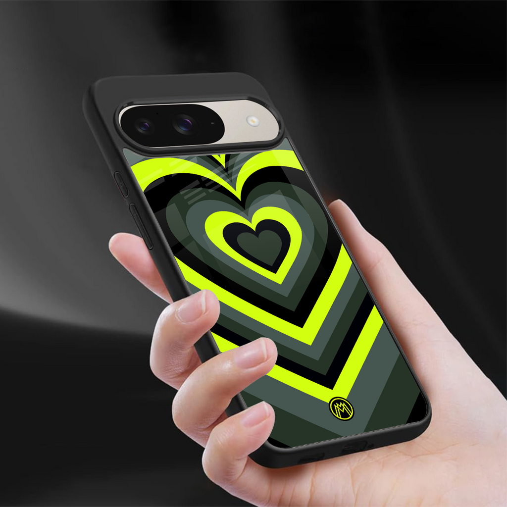 y2k emerald green hearts back phone cover | glass case for google pixel 9