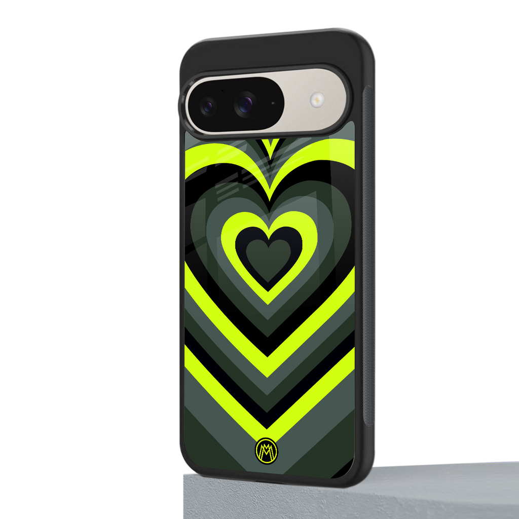 y2k emerald green hearts back phone cover | glass case for google pixel 9