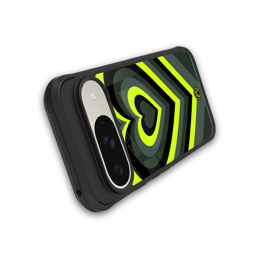 y2k emerald green hearts back phone cover | glass case for google pixel 9