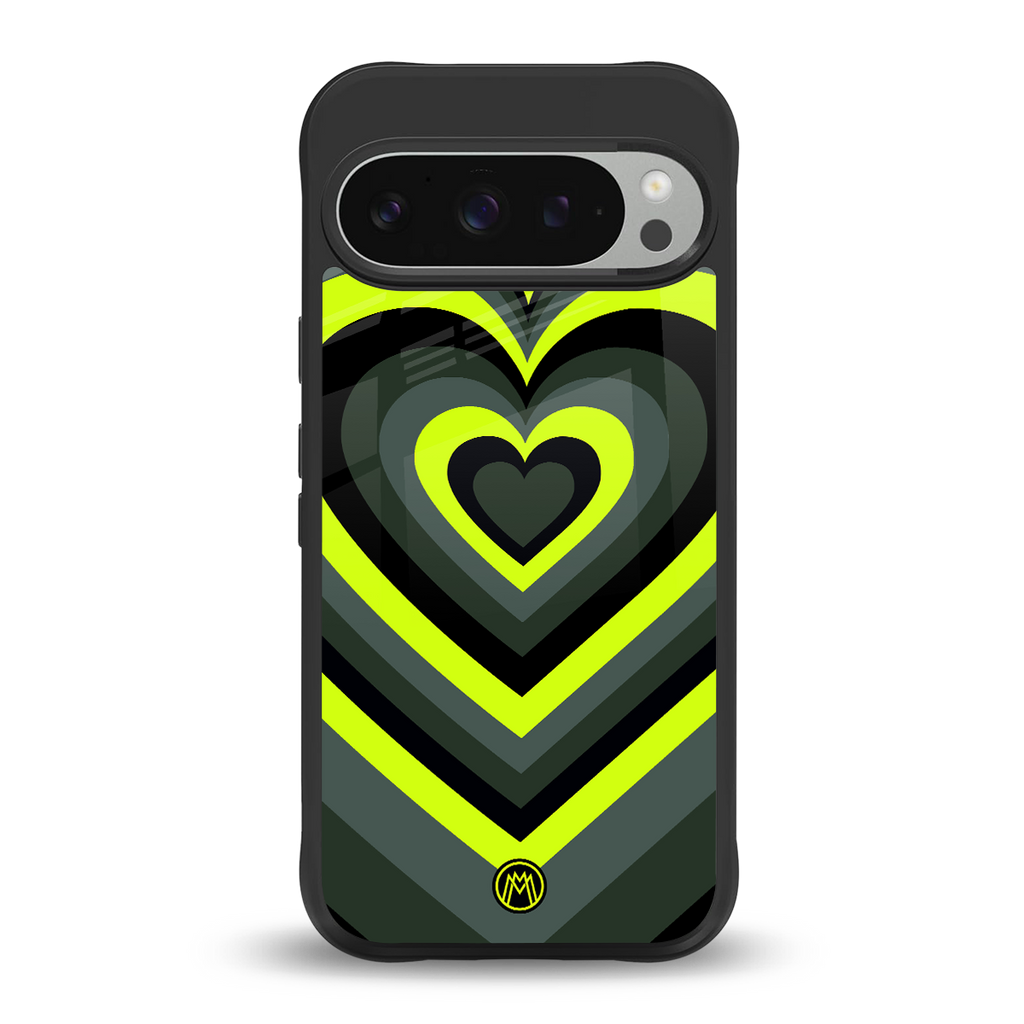y2k emerald green hearts back phone cover | glass case for google pixel 9 pro