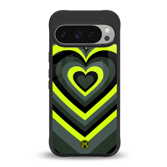 y2k emerald green hearts back phone cover | glass case for google pixel 9 pro xl