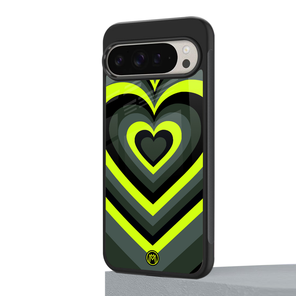 y2k emerald green hearts back phone cover | glass case for google pixel 9 pro