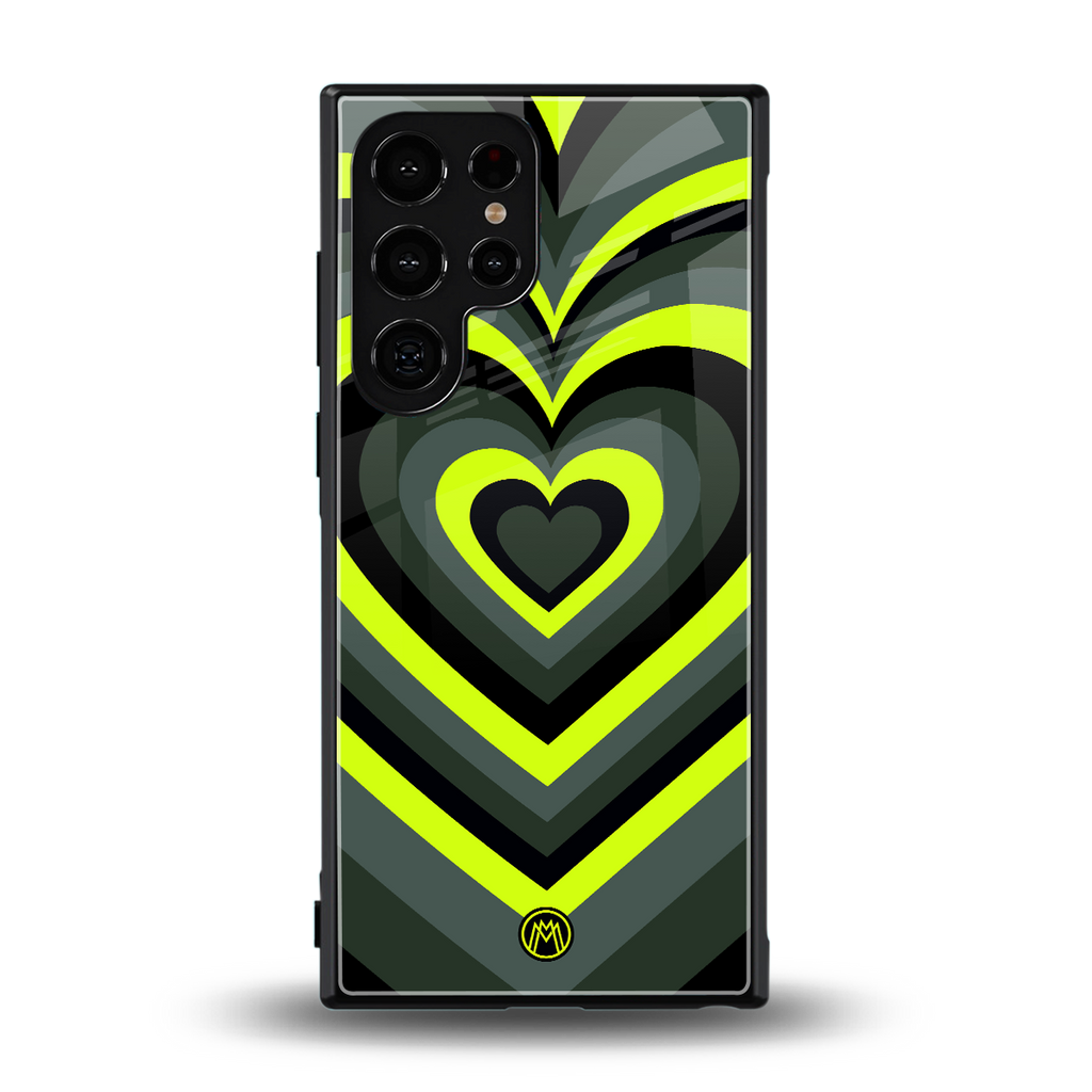 y2k emerald green hearts back phone cover | glass case for samsung galaxy s23 ultra