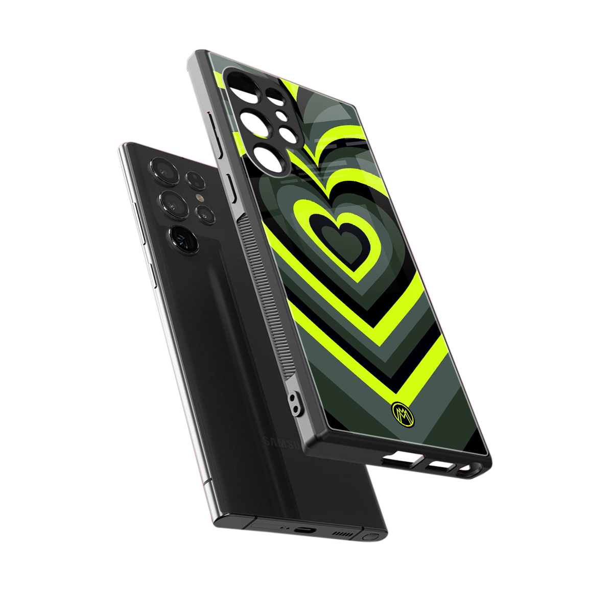 y2k emerald green hearts back phone cover | glass case for samsung galaxy s24 ultra