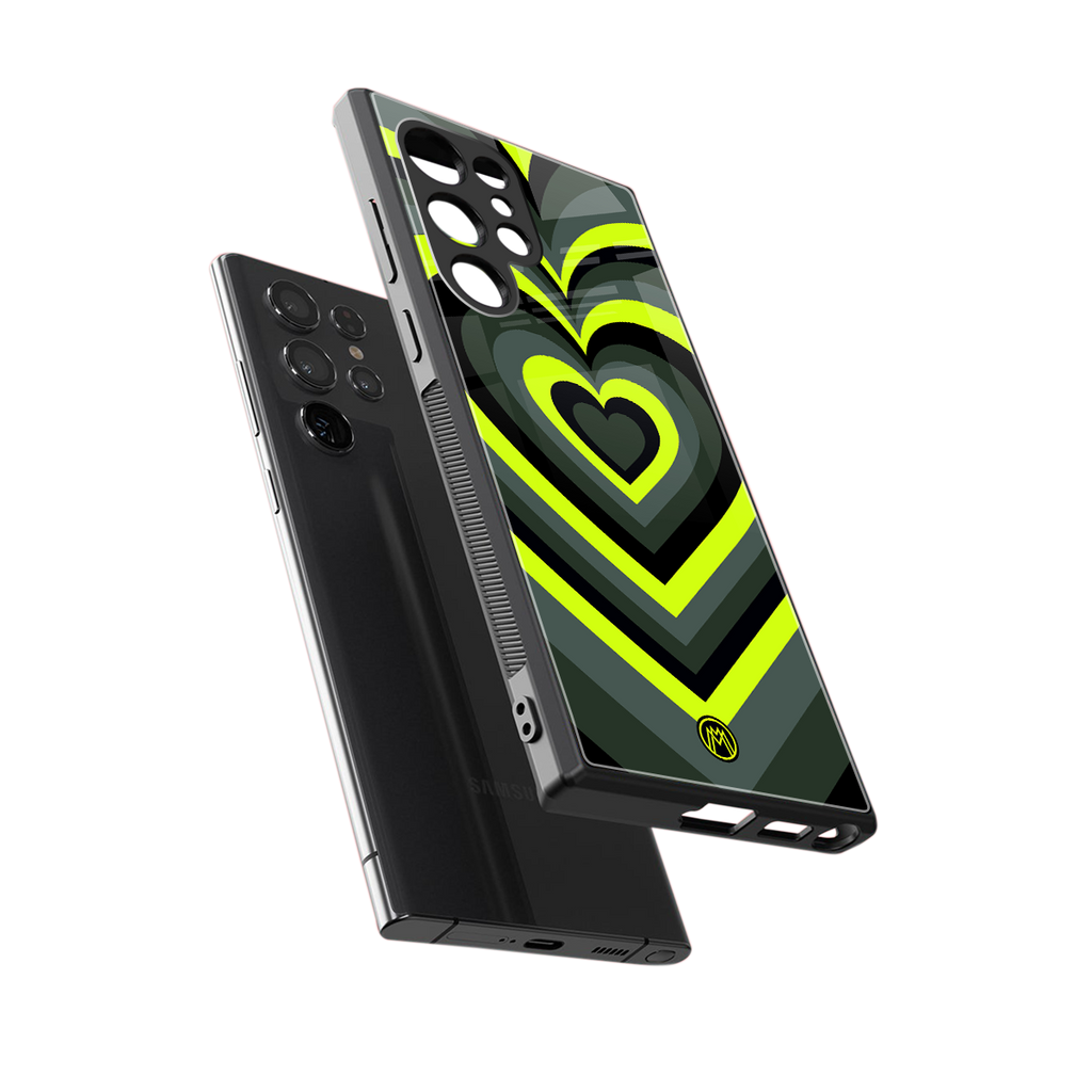 y2k emerald green hearts back phone cover | glass case for samsung galaxy s23 ultra