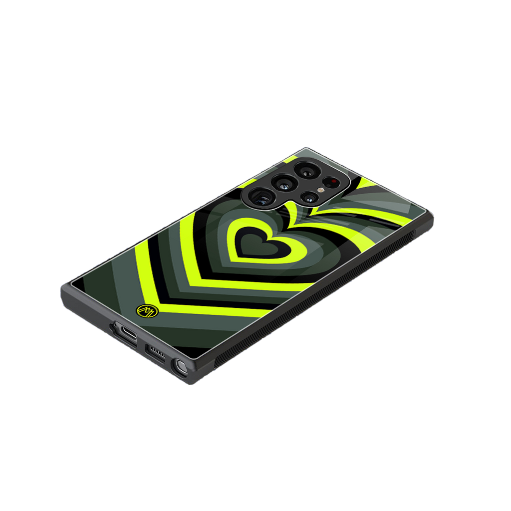 y2k emerald green hearts back phone cover | glass case for samsung galaxy s23 ultra