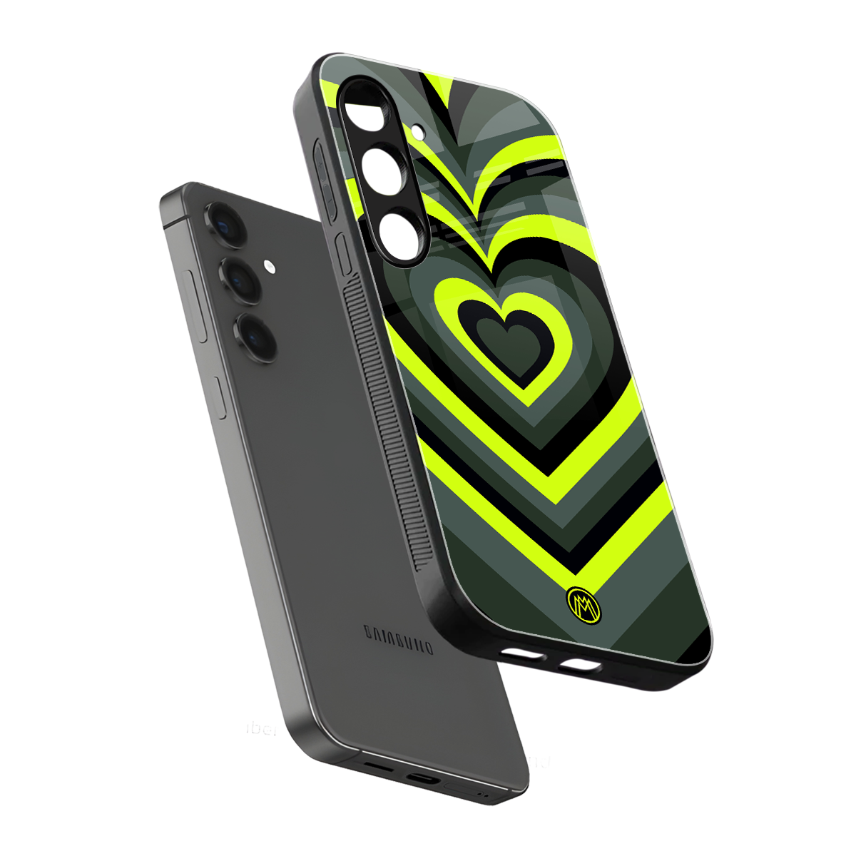 y2k emerald green hearts back phone cover | glass case for samsung galaxy s24 plus