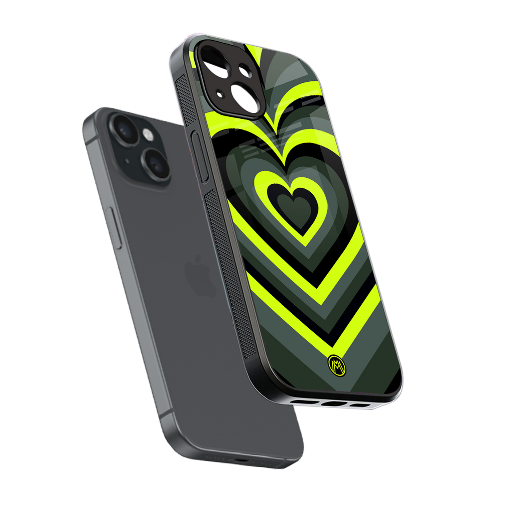 y2k emerald green hearts back phone cover | glass case for iphone 14