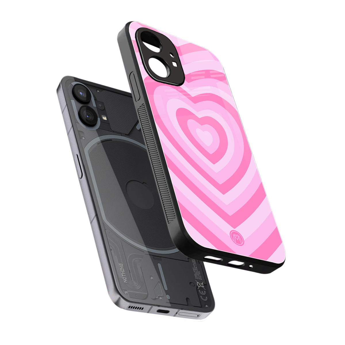 y2k pink hearts aesthetic back phone cover | glass case for nothing phone 1