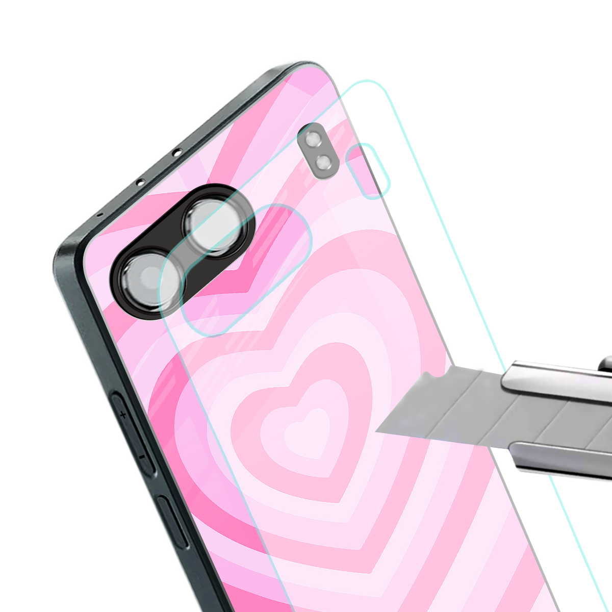 y2k pink hearts aesthetic back phone cover | glass case for oneplus nord 4