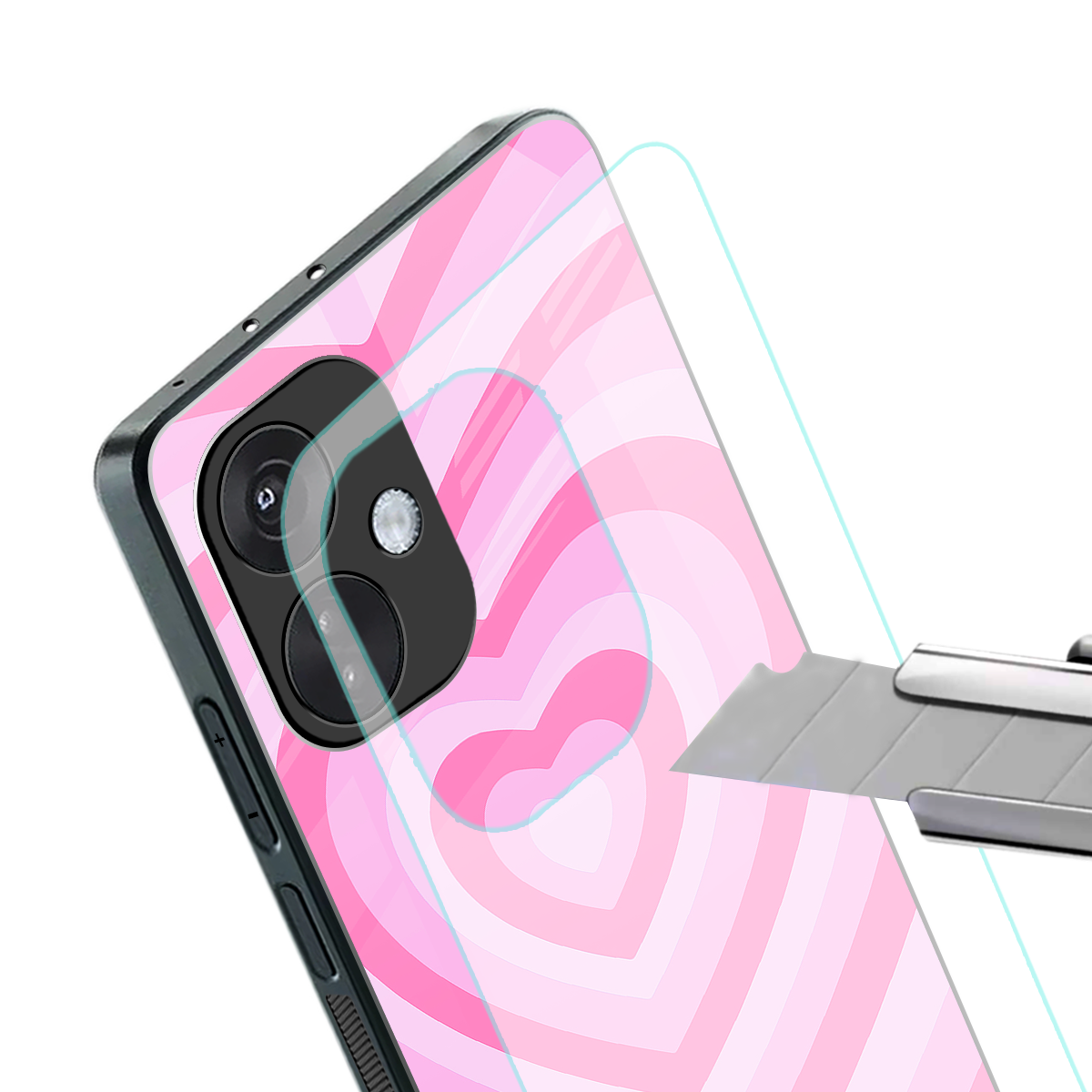 y2k pink hearts aesthetic back phone cover | glass case for oneplus nord ce 3