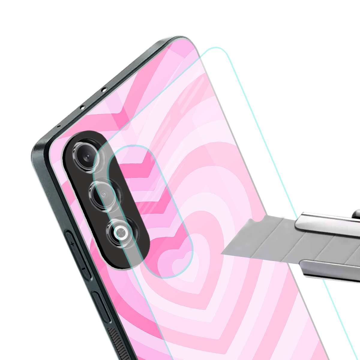 y2k pink hearts aesthetic back phone cover | glass case for oneplus nord ce 4